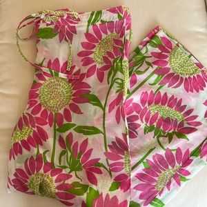 Lilly Pulitzer Pink Green Sunflower Sheer Pants Coverup Sz M